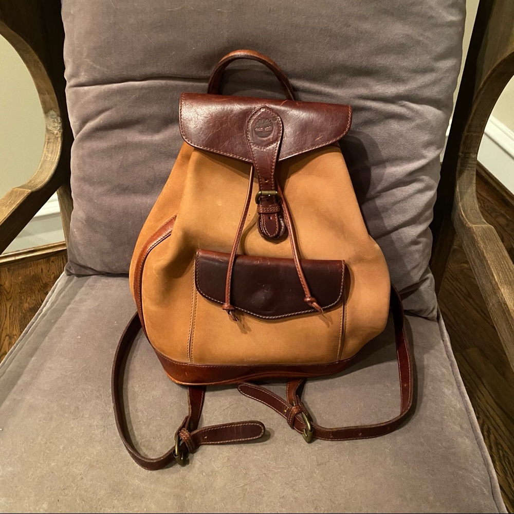 Timberland Vintage Tan & Brown Leather Bucket Bag Backpack $180 OBO. Made in USA